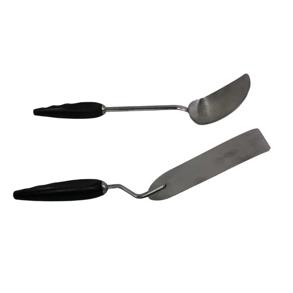 Vintage Stainless Steel Serving Spoon and Spatula Set with Black